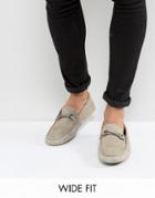 Asos Wide Fit Driving Shoes In Gray Suede With Snaffle - Gray