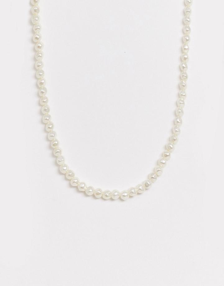 Asos Design Necklace In Mini Faux Freshwater Pearls In Gold Tone