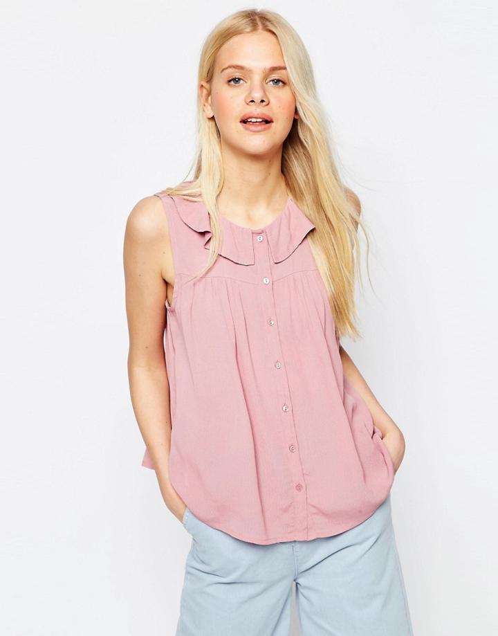 Asos Sleeveless Blouse With Ruffle Neck - Blush