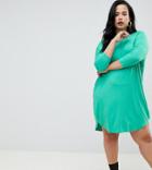 Asos Curve Oversize T-shirt Dress With Seam Detail - Green