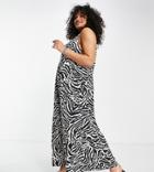 Asos Design Curve Gathered Neck Maxi Dress With Open Back In Zebra Print-multi