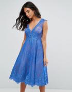 Forever Unique Lace Midi Skater Dress - Blue