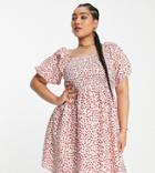 In The Style Plus X Jac Jossa Shirred Bust Ruffle Sleeve Tiered Mini Smock Dress In Berry Floral-multi