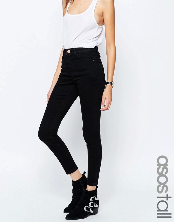 Asos Tall Ridley High Waist Ultra Skinny Jeans In Clean Black - Black