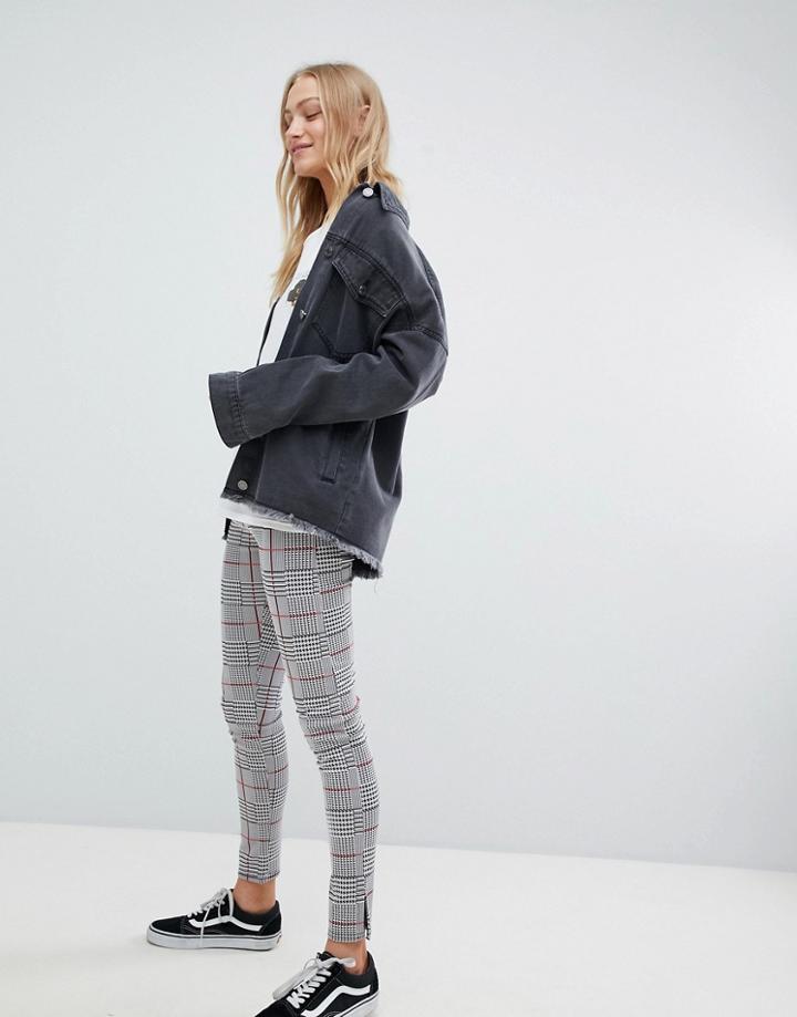 Daisy Street High Waist Slim Pants In Check - Gray