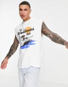 Asos Design Oversized Tank In White Organic Cotton With Beach Print