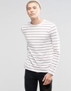 Asos Stripe Long Sleeve T-shirt With Raw Edge - Off White