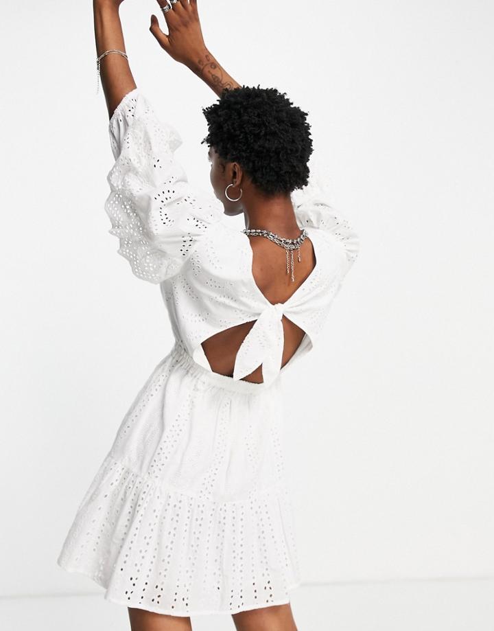 Topshop Broderie Tea Dress In White