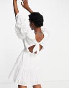 Topshop Broderie Tea Dress In White