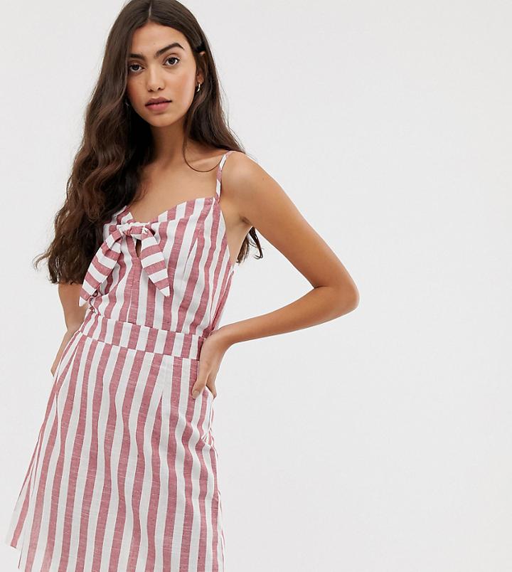 Brave Soul Tall Tie Front Stripe Sun Dress - White