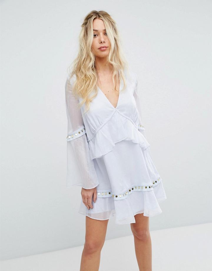 Stevie May Crinkle Chiffon Mini Dress With Gold Sequins - Blue