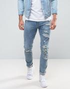 Asos Skinny Jeans With Mega Rips In Light Blue - Blue