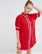 Sister Jane Ruffle Detail Shirt Dress - Red