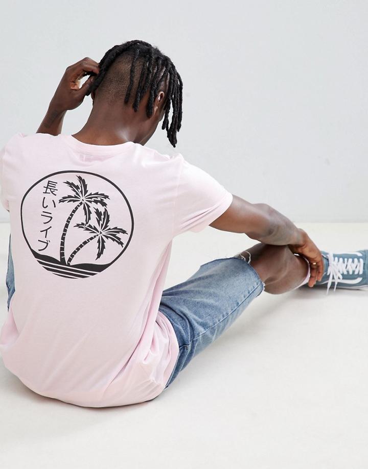 Asos Design T-shirt With Palm And Text Back Print - Pink