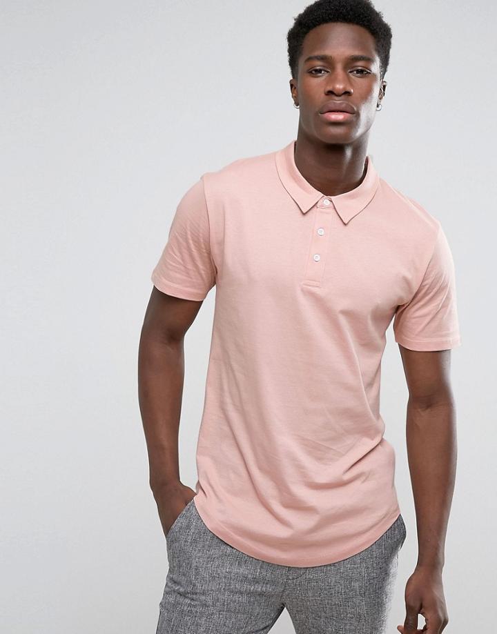 Troy Curved Hem Jersey Polo Shirt - Pink