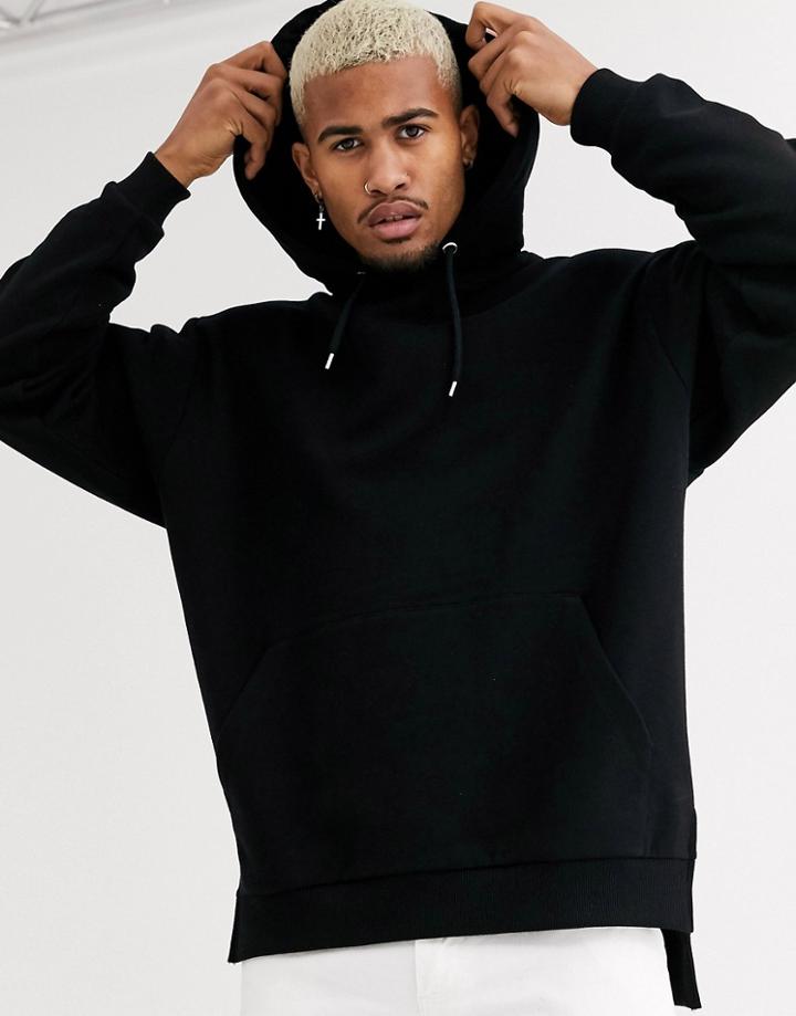 Asos Design Oversized Hoodie In Black With Step Hem