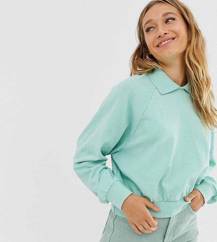Monki Oversized Short Sweatshirt With Turtleneck In Sage Green - Green