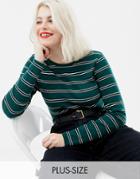 New Look Curve Long Sleeve Top In Green Stripe - Green