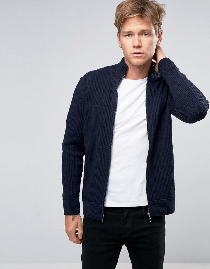 Boss Orange Kasnarem Cardigan Zipthru Rib Knit - Navy