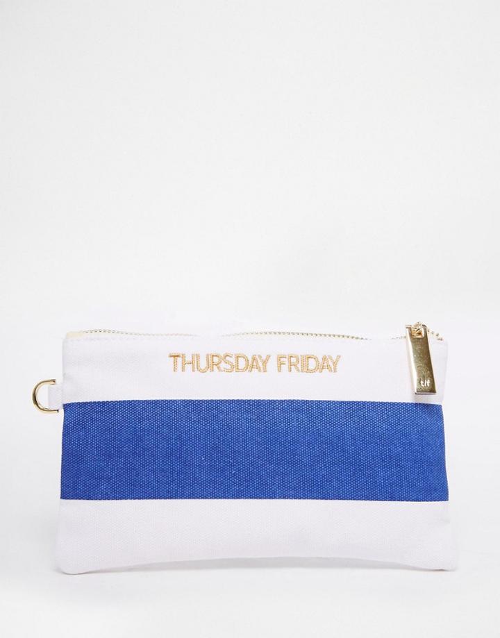 Thursday Friday Striped Canvas Pouch Bag - Navy