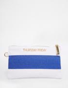 Thursday Friday Striped Canvas Pouch Bag - Navy
