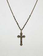 Asos Design Cross Necklace With Beads In Burnished Gold Tone - Gold