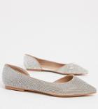 Asos Design Wide Fit Virtue D'orsay Pointed Ballet Flats With Crystals-neutral