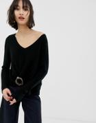 Asos Design Sweater With Buckle Detail - Black
