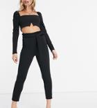 Flounce London Petite Cigarette Pants With Paper-bag Waist In Black