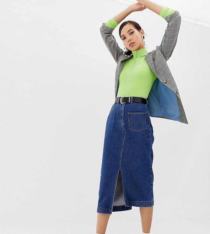Collusion Tall Denim Midi Skirt In Classic Blue - Blue