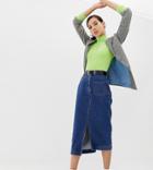 Collusion Tall Denim Midi Skirt In Classic Blue - Blue