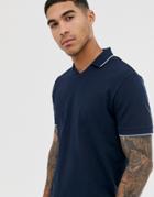 Selected Homme Pique Revere Collar Polo Shirt With Tipped Collar In Navy