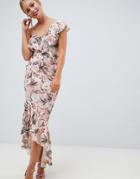 Asos Design Pretty Light Floral Print Ruffle Maxi Dress-multi