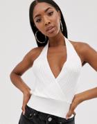 Asos Design Ribbed Halter Top - White