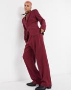 Asos Design Wide Leg Suit Pants In Burgundy Twill-green