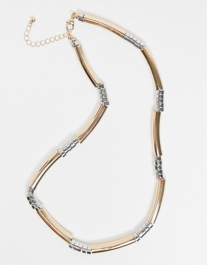 Asos Design Necklace In Metal Bead Tube Design In Mixed Tone-multi