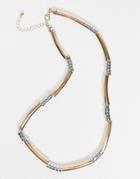 Asos Design Necklace In Metal Bead Tube Design In Mixed Tone-multi