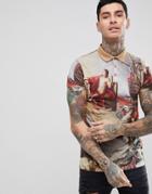 Asos Design Polo T-shirt With All Over Napoleon Print - Brown