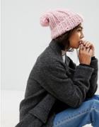 Asos Extra Chunky Beanie With Self Knitted Pom - Pink