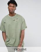 Reclaimed Vintage Oversized T-shirt In Overdye And Distressing - Green