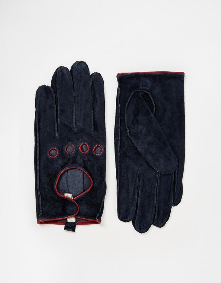 Pieces Suede Cutout Gloves - Navy