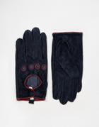 Pieces Suede Cutout Gloves - Navy