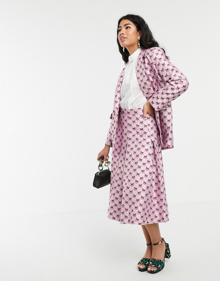 Sister Jane Pleated Midi Skirt In Horse Monogram Jacquard Two-piece - Pink