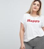 Zizzi Happy Slogan T Shirt - White