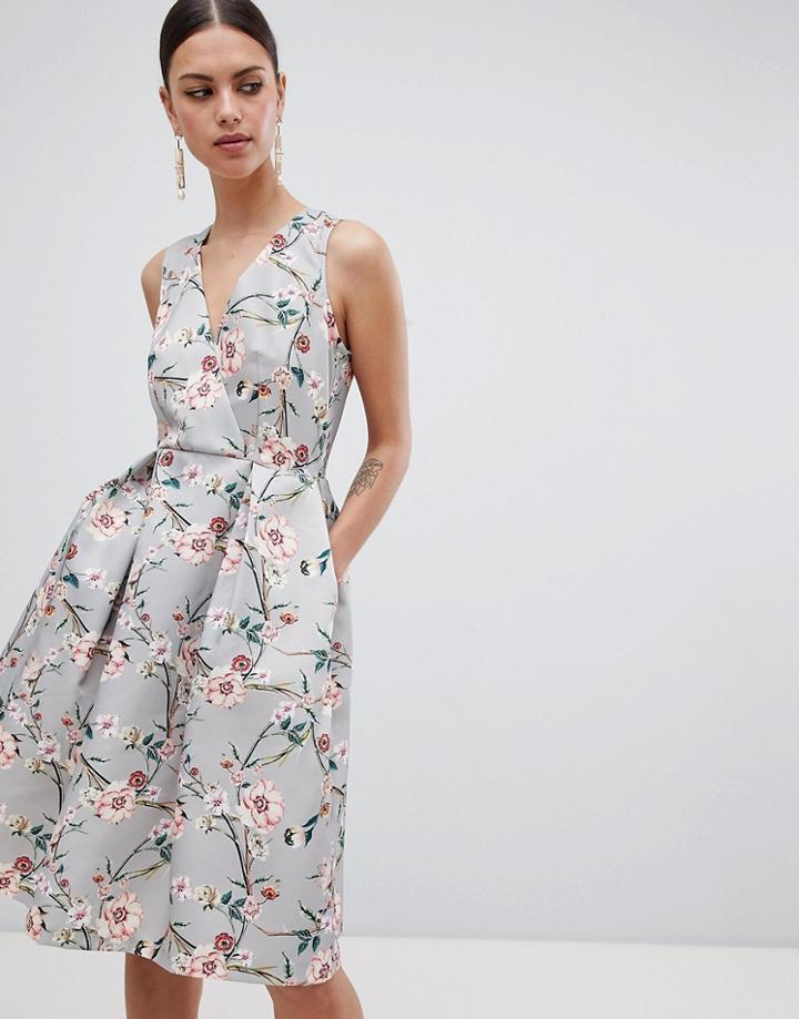 Closet London Printed Dress - Cream