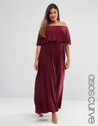 Asos Curve Wedding Off Shoulder Ruffle Dress - Red