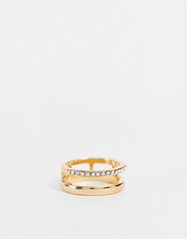 Designb London Curve Ring Stacking Effect With Pave Detail In Gold