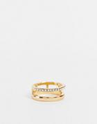 Designb London Curve Ring Stacking Effect With Pave Detail In Gold