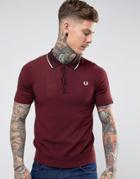 Fred Perry Reissues Knitted Needle Punch Polo In Burgundy - Red
