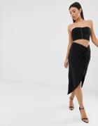 Club L Knot Front Ruched Skirt In Black - Black